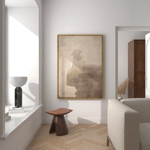 Arte de pared Wabi Sabi en beige y marrón, pintura abstracta, arte minimalista en lienzo, decoración de pared neutra grande, impresión artística moderna para sala de estar extra grande