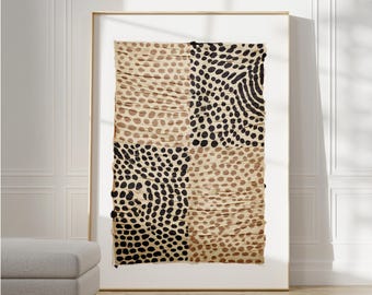 Large Beige Brown Abstract Art, Tribal Textile Print, Wabi-Sabi Japandi Poster, neutral tones Digital