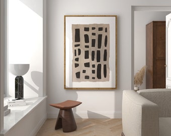WabiSabi Wall Art, Boho Tribal wall art, Japandi Print, Abstract Black Beige Geometric Print, African Pattern Wall decor, Mud Cloth Wall Art