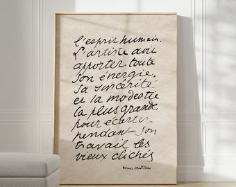 Matisse Verve Quote Print, Vintage Matisse Quote Poster, Black Beige Wall Decor, Modern Minimalist Typography Gallery Print, Art Gift Idea