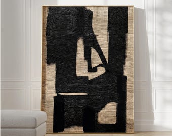 Beige Black Abstract Wall Art, Japandi Minimalist Decor (Digital Download)