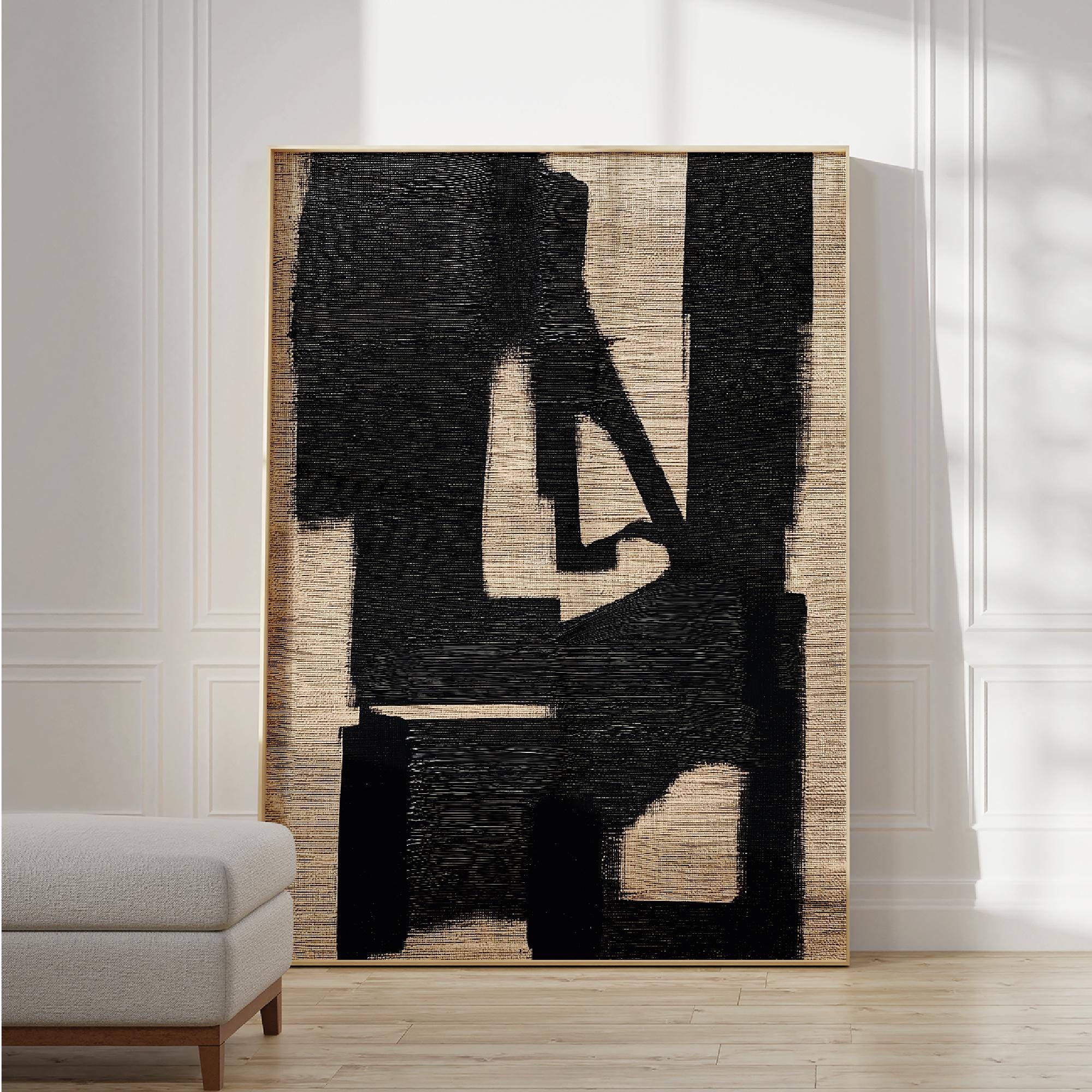 Beige Black Wabi Sabi Wall Art, Abstract Extra Large Minimalist, Modern ...