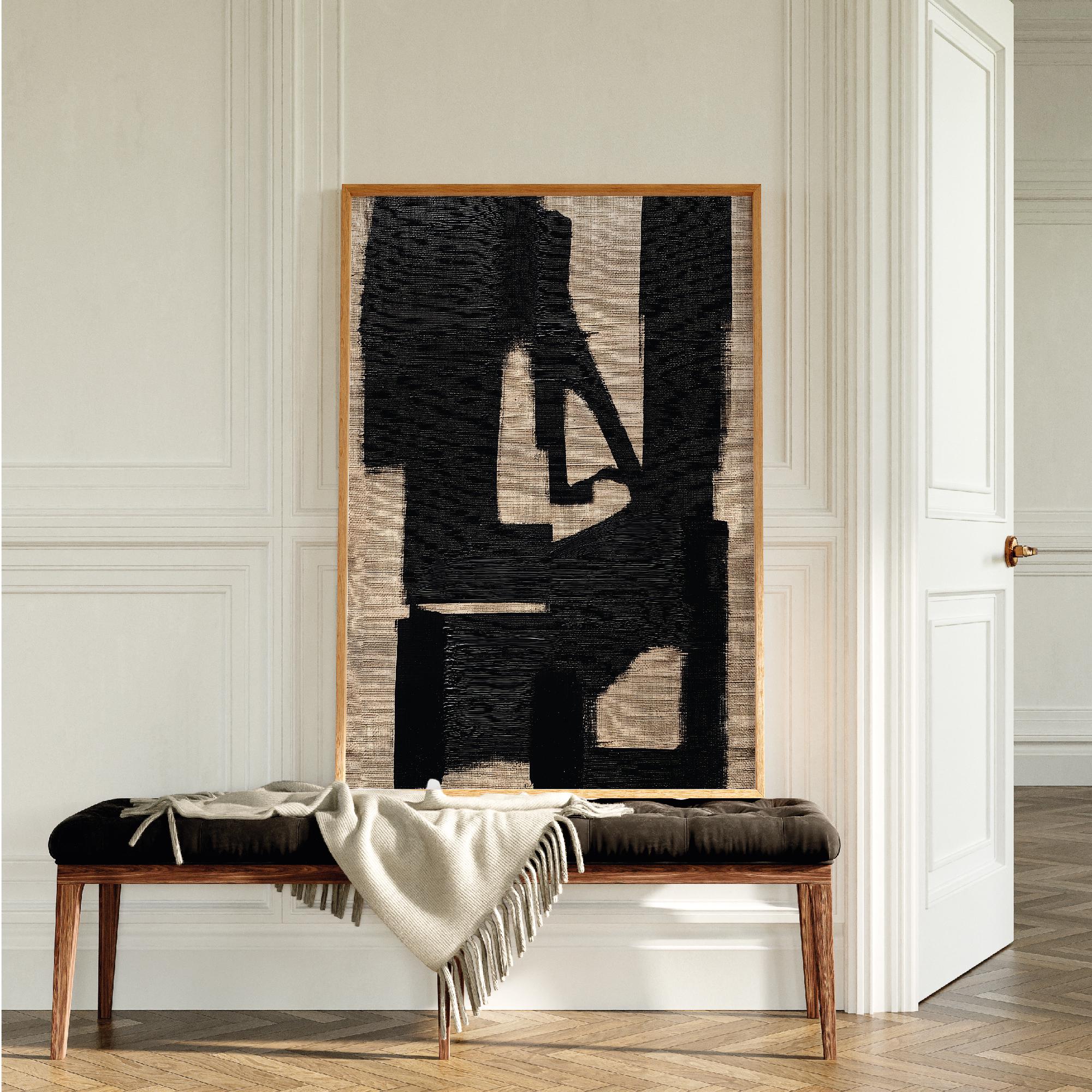 Beige Black Wabi Sabi Wall Art, Abstract Extra Large Minimalist, Modern ...