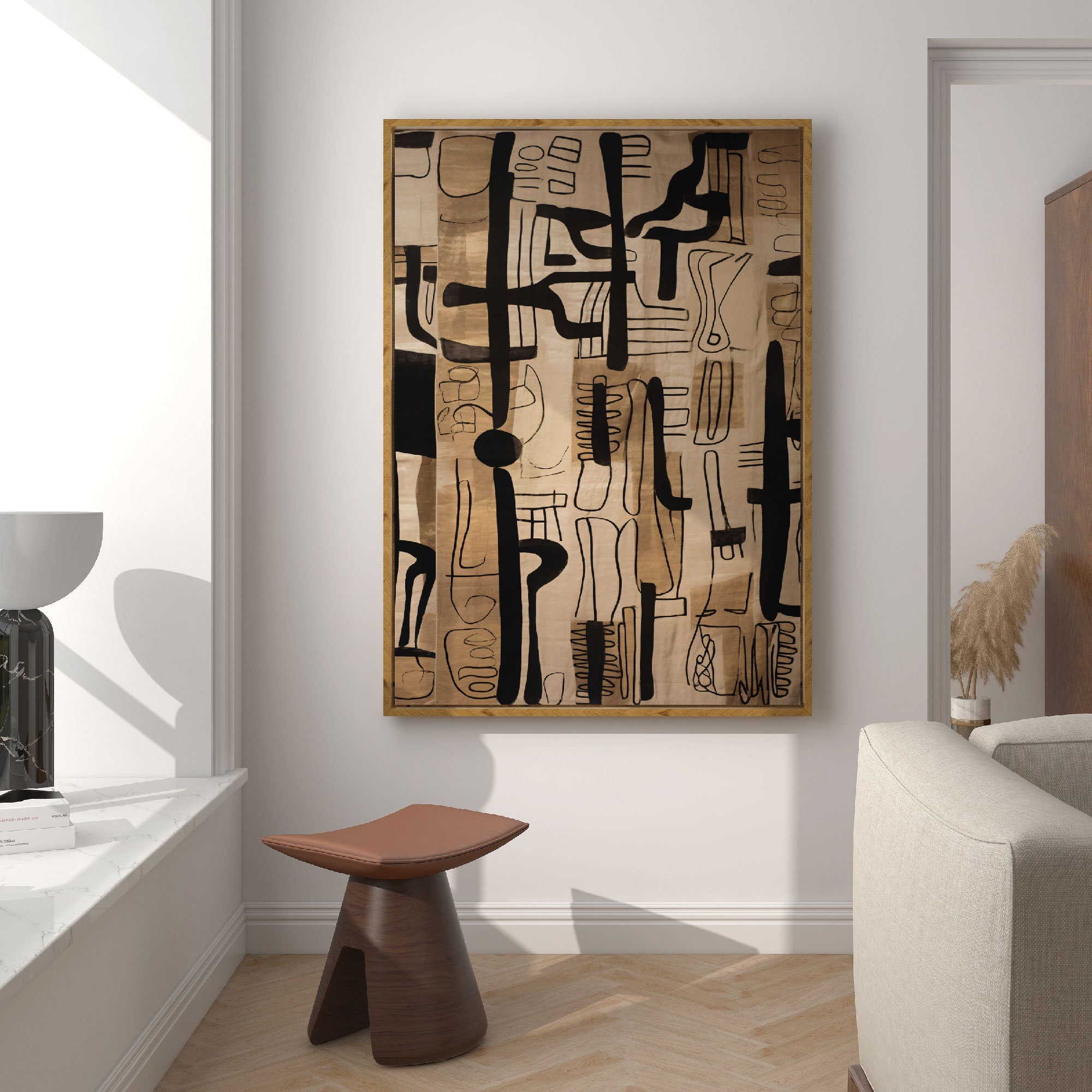 Black Brown Abstract Art Large, Modern Wall Art, Wabi-sabi Art, Tribal ...