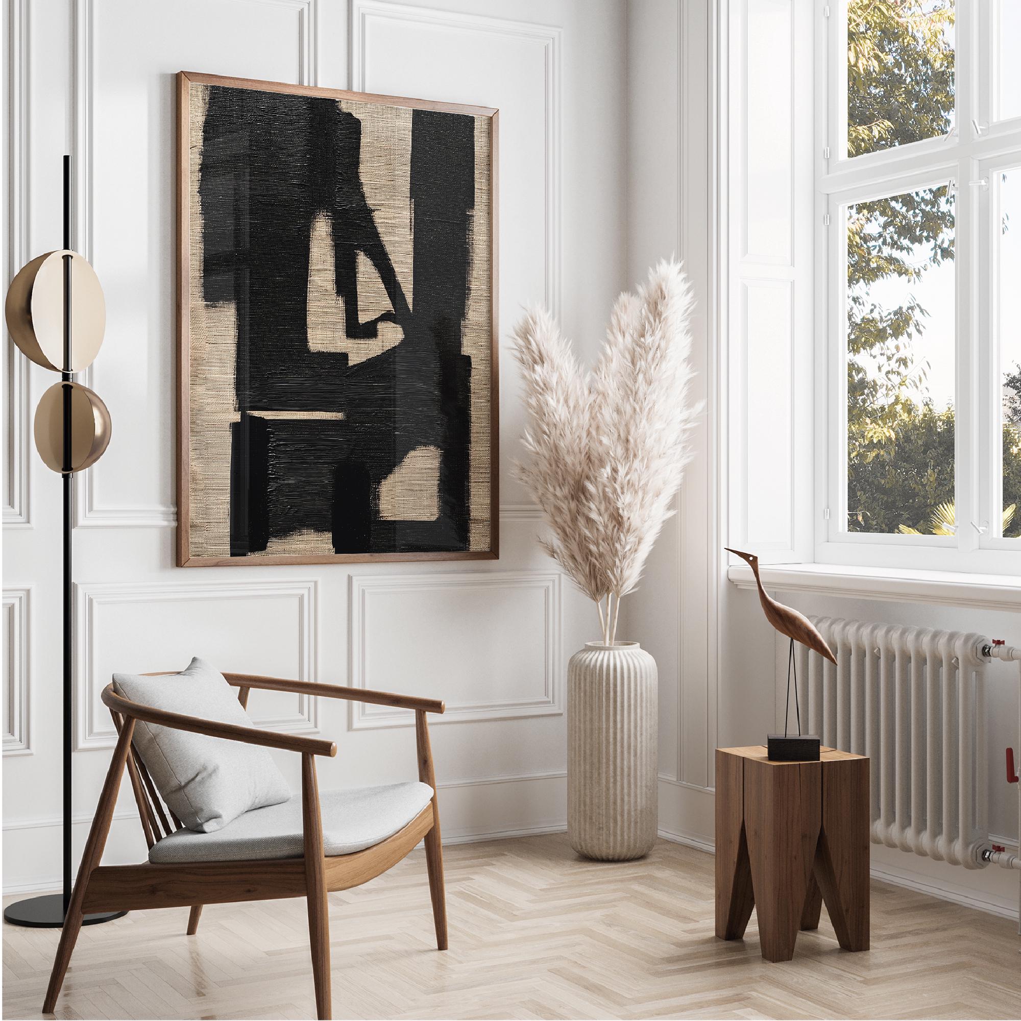 Beige Black Wabi Sabi Wall Art, Abstract Extra Large Minimalist, Modern ...