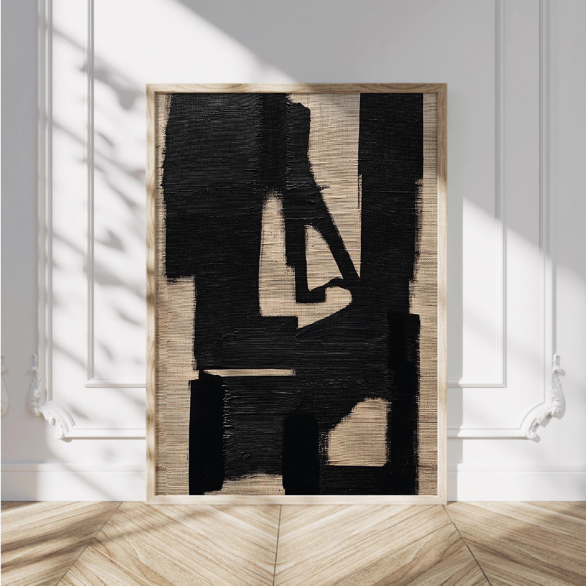 Beige Black Wabi Sabi Wall Art, Abstract Extra Large Minimalist, Modern ...