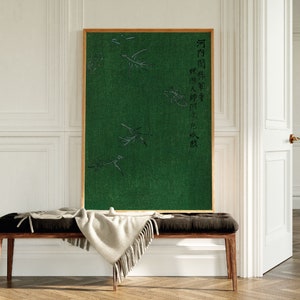 Japanese vintage green Poster, Yatsuo no Tsubaki Vintage Art  Print, Asian Museum Reproduction Poster, Japan Woodblock, Green wall Decor
