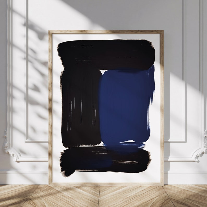 Blue Abstract Wall Art Large, Modern Maximalist Blue Black Print, Blue Minimalist Printable Wall