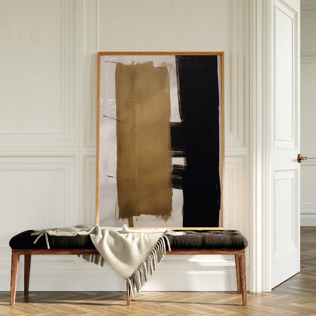 Abstract Wabi Sabi Wall Art Brown Black Minimalist Print Oversize Beige ...