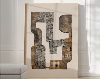 Tribal Abstract Art Large, Neutral Modern Wall Painting, Wabi-Sabi Print, Japandi Art, African Poster, Digital