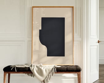Impresión artística abstracta minimalista en beige y negro, arte geométrico de pared, impresiones minimalistas contemporáneas, wabi sabi japandi, impresión artística extragrande