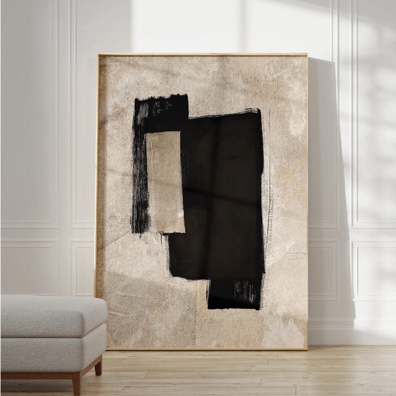 Abstract Black Beige Wabi Sabi Wall Art Minimalist Large Print Black ...