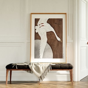 Large Japan Minimalist Art, Gallery Wall Prints, Ohara Koson Art Print Vintage Wall Art, Brown White Asian Poster, Farmhouse Wall Decor