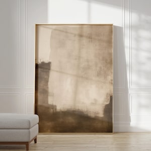 Art abstrait beige marron de Wabi Sabi, impression minimaliste, art lunatique Japandi, affiche abstraite du milieu du siècle, très grande décoration murale maximaliste