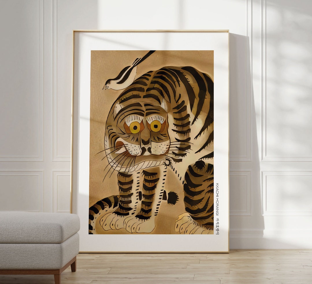 Vintage Korean Tiger Poster Rare Find, Kkachi Horangi Asian Poster