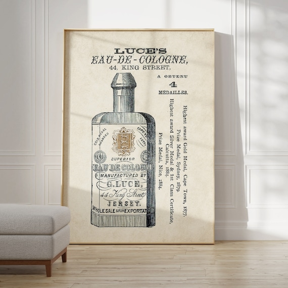 vintage perfume advertisement for Luce's 19th century illustration eau de cologne poster black antique english bathroom toilet wall decor