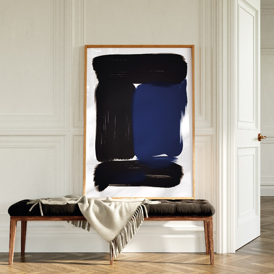 Blue Abstract Wall Art Large, Modern Maximalist Blue Black Print, Blue Minimalist Printable Wall