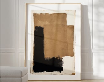 Wabi Sabi Abstract Art Print, Black Brown Beige, Modern Textured (Digital Download)