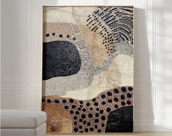 Tribal Japandi Art, Black Brown Abstract Art Large, Neutral Modern Wall Art, Wabi-Sabi art, African Poster, Geometric Print Digital