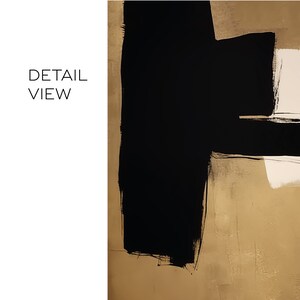 May include: Abstract art painting with bold black brushstrokes on a beige background. The black paint is layered in a thick, textured style, creating a dynamic and modern look.