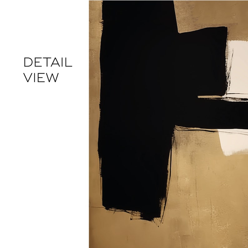 May include: Abstract art painting with bold black brushstrokes on a beige background. The black paint is layered in a thick, textured style, creating a dynamic and modern look.