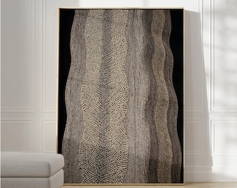 Abstract Wabi-Sabi Art Print, Brown Black Large Painting, Tribal Japandi Poster (Digital Download)