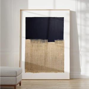 Beige Leinwand Wabi Sabi Art, Japandi Abstrakter Druck, Extra Großes Modernes Wanddekor, Minimalistische Beige Schwarz Textilmalerei