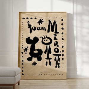 Miro Art Print Exhibition, Joan Miro Poster Digital Art, Joan Miro lithograph, Museum Wall, Black Beige Abstract Art MidCentury Modern Decor