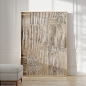 Geometric Beige Abstract Wall Art Wood Wabi-Sabi Wall Art Moody Japandi Texture Painting Large Modern Painting Neutral Wall Art Living Room