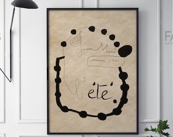 Joan Miro Vintage Exhibition Poster, Miro Museum Art Print, Black Beige Wall Art,  Famous Wall Decor, Art Gift Idea, Minimalist Modern art