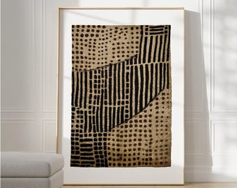 Black Brown Large Abstract Art, Modern Wabi-Sabi art, Tribal Japandi Print, African Poster, Geometric Painting, neutral tones Digital