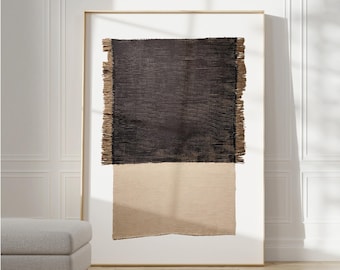 Boho Japandi WabiSabi Art Print, Large Beige Painting, Textile textured wall art, Abstract Black Print, Tribal Wall decor, Mud Cloth Art