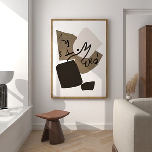 Miro Abstract Art Poster, Museum Art Print, Black Beige Painting, Modern Living room Decor, Large Minimalist art, Mid Century poster