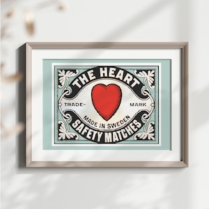 Vintage Matchbox Love print, Matchbox Wall Art, Retro Boho Home Decor, Digital Download, Matchbox Label, Vintage Poster, Vintage Matches Art
