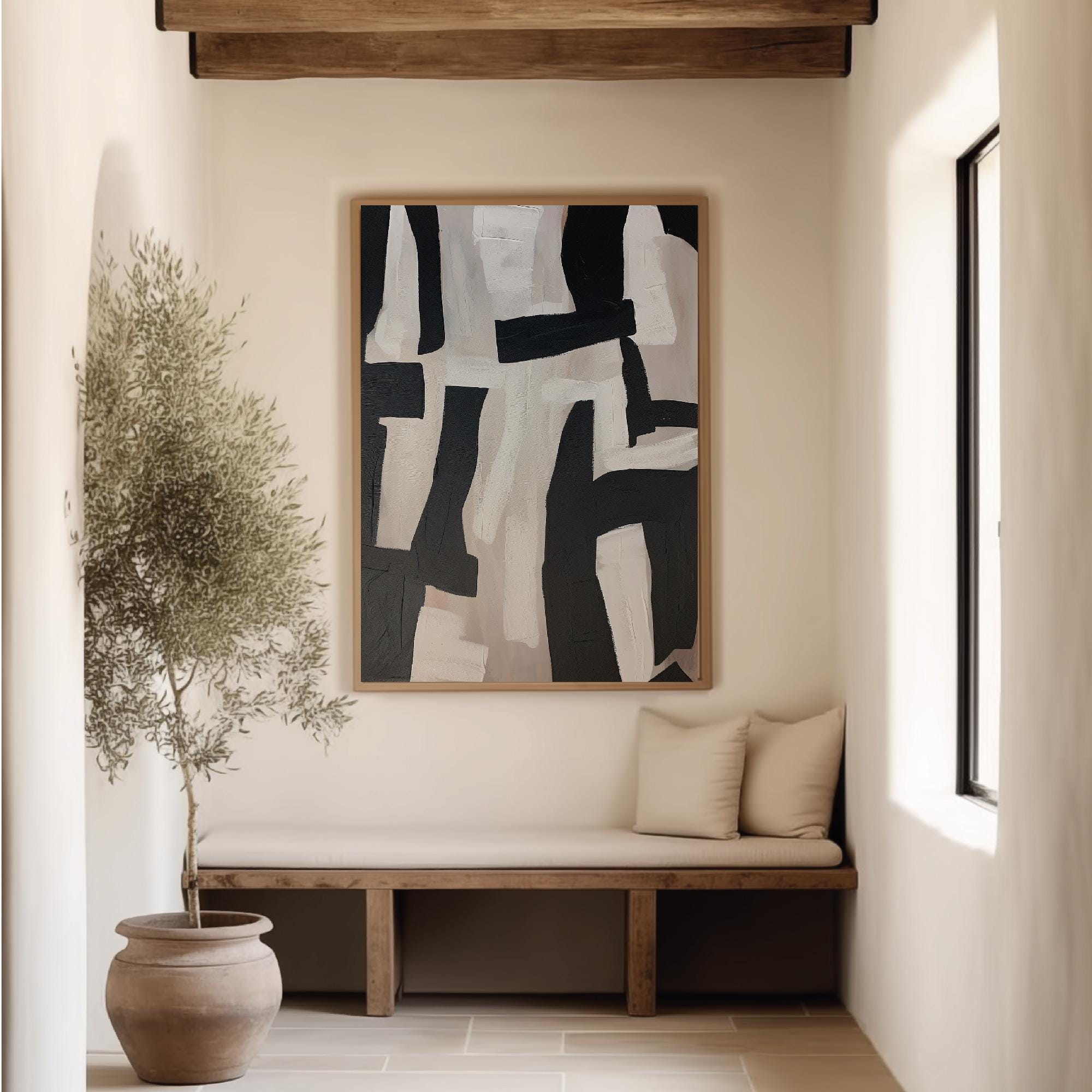 Large Wabi Sabi Painting Art, Modern Beige Black Poster, Large Abstract ...