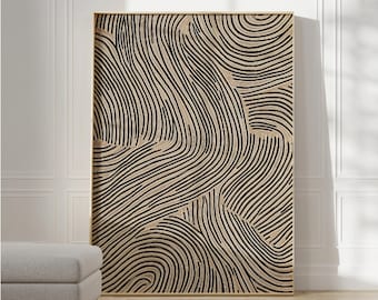 Tribal Abstract Large Print, Beige Black minimal WabiSabi art, African Japandi Art, Tribal Textile Poster, neutral Digital Print