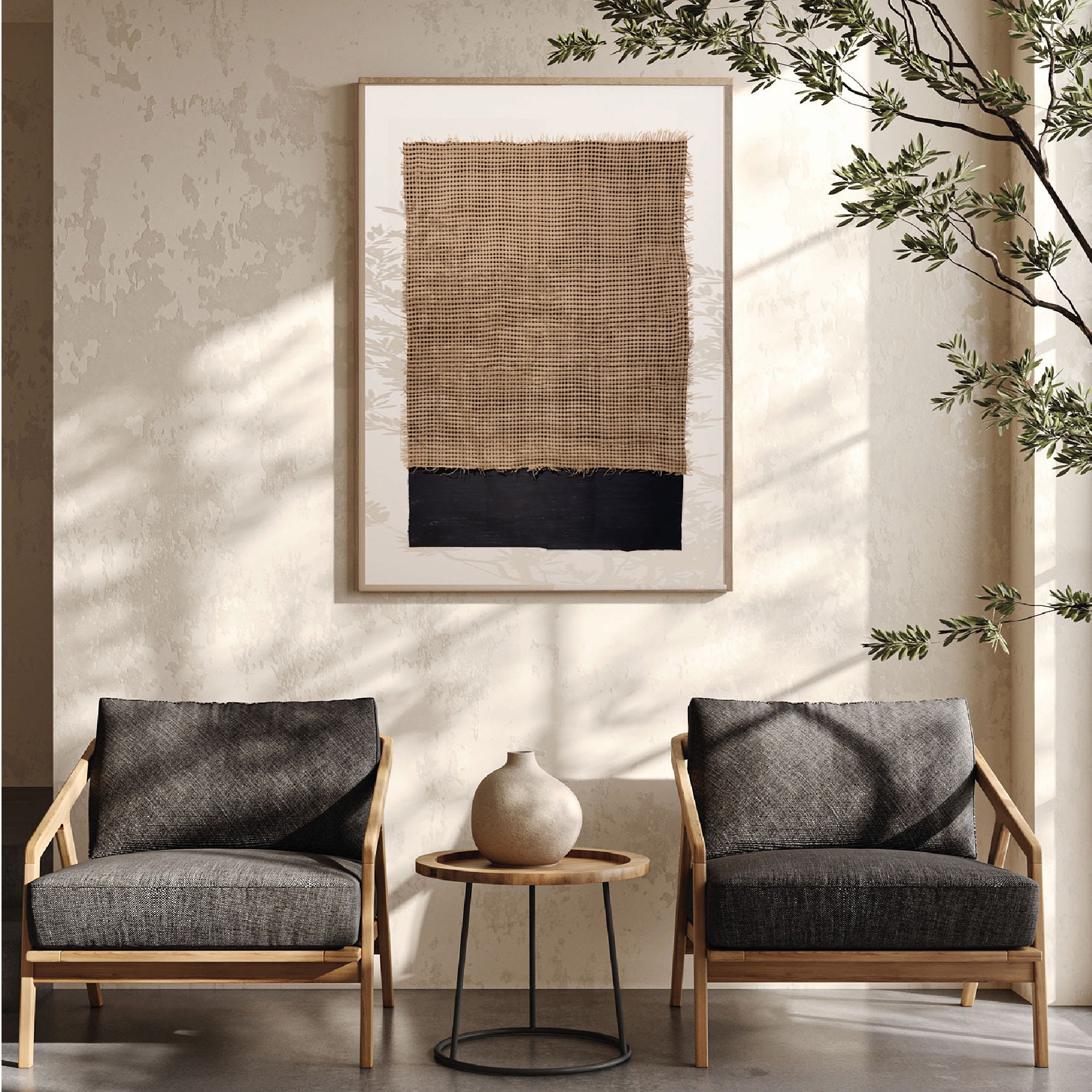 Wabi Sabi Japandi Painting Art Brown Black, Abstract Extra Large Print ...