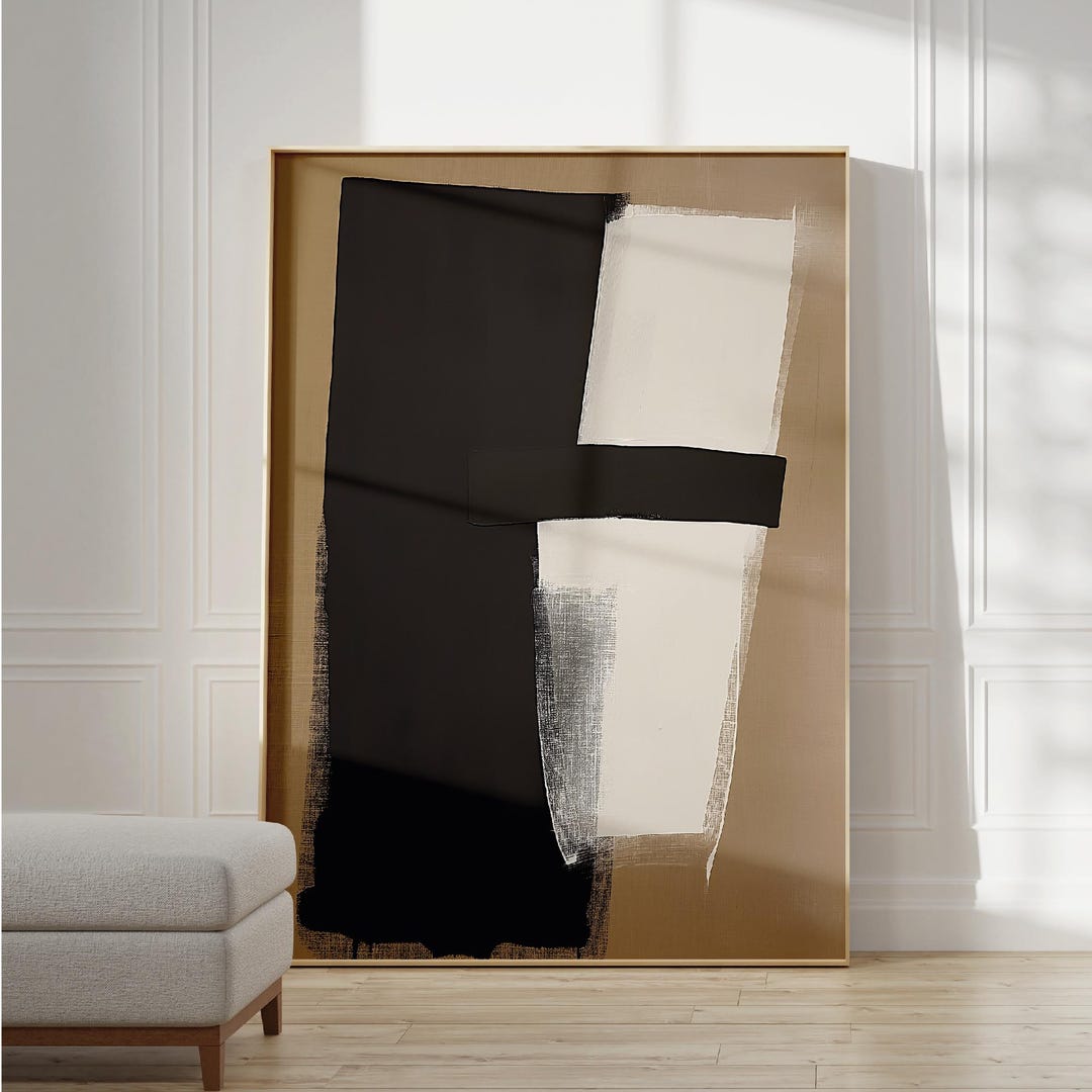 Abstract Beige Wabi Sabi Wall Art Minimalist Large Print Black Brown ...