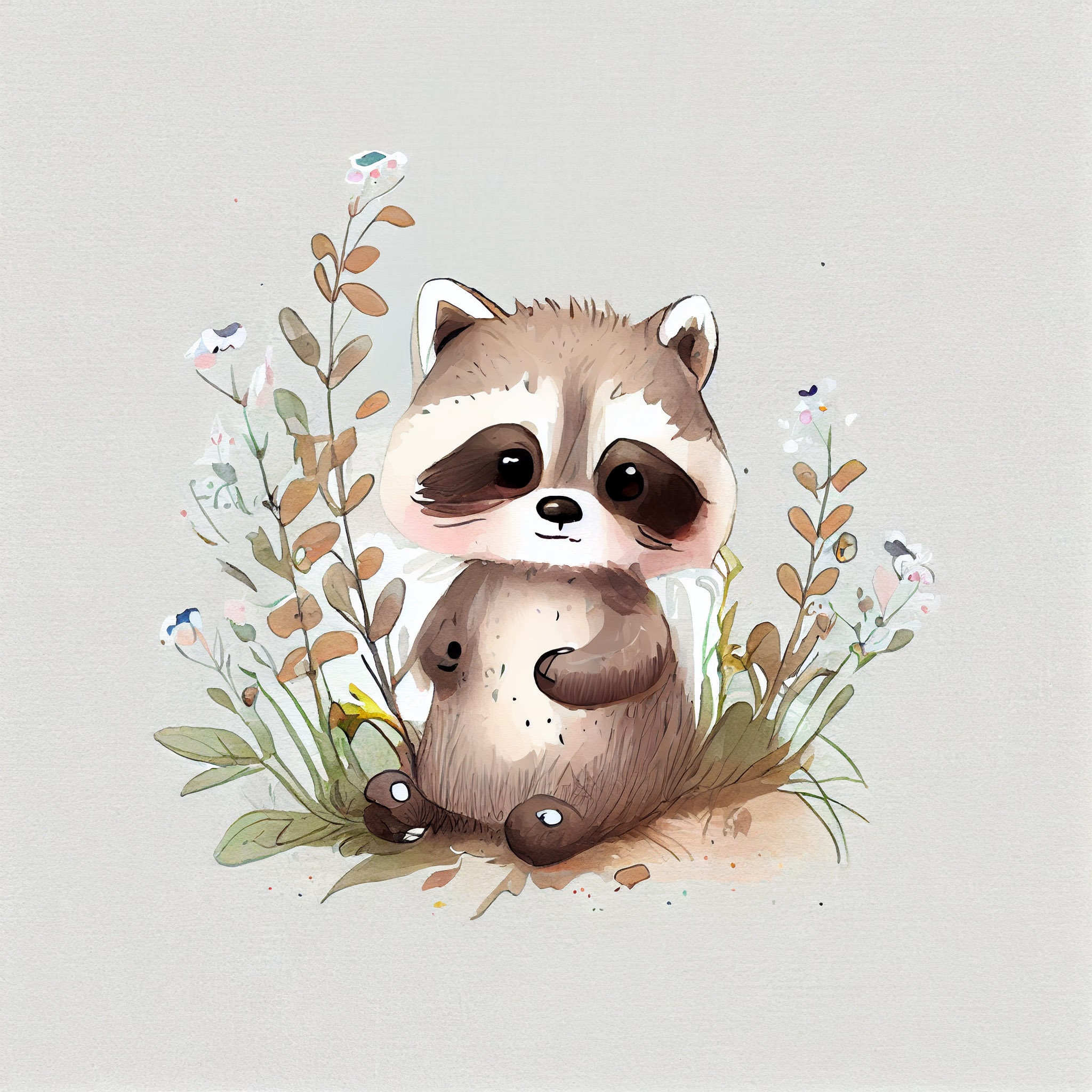 Baby Racoon Design Watercolor Baby Racoon Clipart 11 High Quality Racoon Flower - Etsy