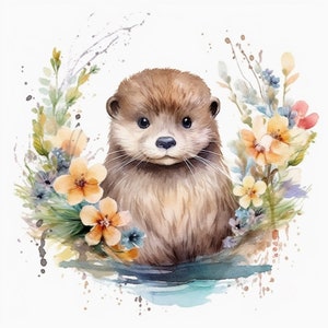 Watercolor baby Otter Clipart, 10 High Quality  baby Otter JPGs, For Card Making, Mixed Media, Digital Paper Craft and More