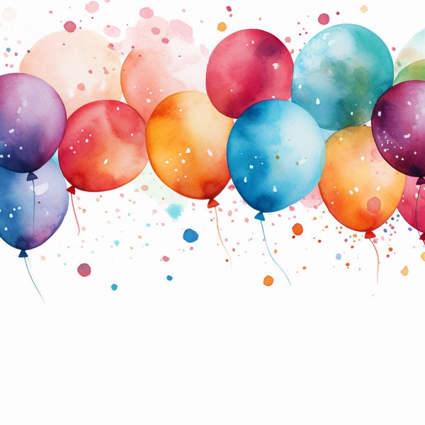 Clipart di coriandoli di compleanno dell'acquerello, 10 coriandoli di compleanno dell'acquerello di alta qualità Jpgs, per la creazione di carte, supporti misti, artigianato di carta digitale.