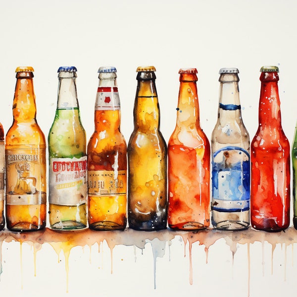 Watercolor Beers set Clipart, 11 High Quality Watercolor Beers File JPG, For for instant download micro brewery menu ideas ...