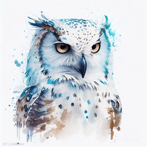 Aquarel Snow Owl Clipart, 8 hoge kwaliteit Snow Owl JPG's, voor het maken van kaarten, Mixed Media, Digital Paper Craft en meer
