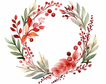 Watercolor Christmas Wreath Eucalyptus Clipart, 12 High Quality Wreath Eucalyptus JPGs, For Card Making, Mixed Media, Digital Paper Craft