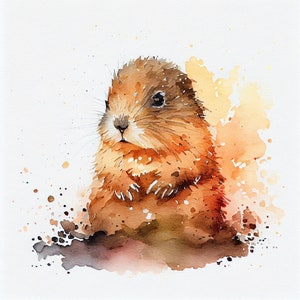 Aquarel baby groundhog clipart, 9 hoge kwaliteit baby groundhog JPG's, voor het maken van kaarten, Mixed Media, Digital Paper Craft en meer