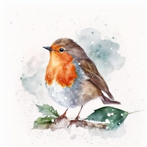 Élément de Noël aquarelle clipart oiseau rouge-gorge, 12 JPG oiseau rouge-gorge de haute qualité, pour la fabrication de cartes, techniques mixtes, créations numériques sur papier et plus