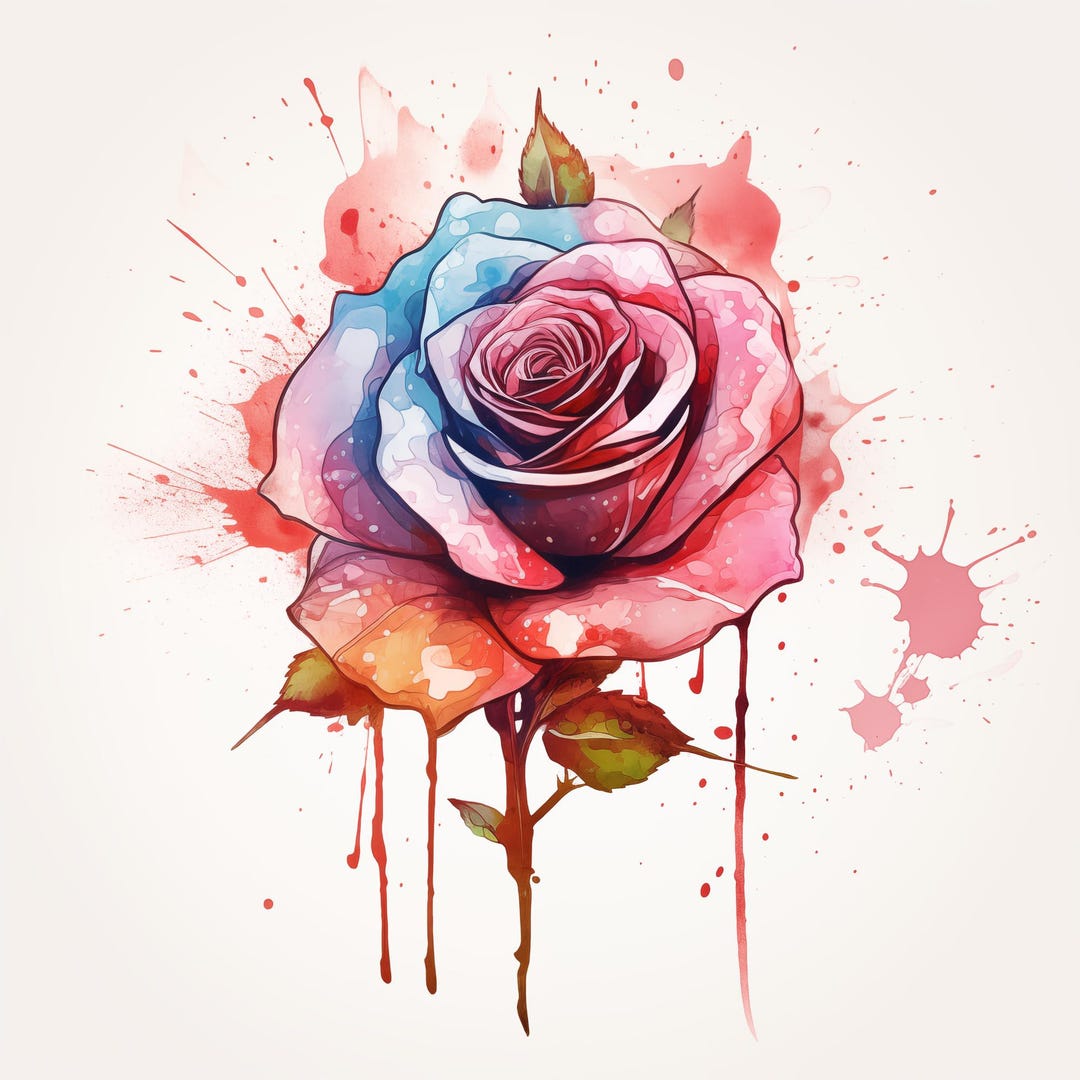 Watercolor Rose Outline Clipart, 11 High Quality Rose Outline Jpgs, for ...