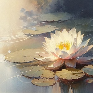 Clipart di giglio d'acqua in fiore dell'acquerello, 9 JPG di giglio dell'acquerello di alta qualità, loto per la creazione di carte, supporti misti, mestiere di carta digitale più