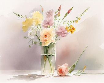 Watercolor Tulips Rose in glass vase Clipart, 9 High Quality Tulips Rose PGs, For Card Making, Mixed Media, Digital Paper Craft and More
