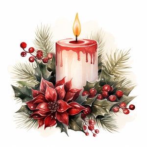 Clipart di candele natalizie ad acquerello, 12 JPG di candele natalizie di alta qualità, per la creazione di cartoline, supporti misti, creazioni con carta digitale e altro ancora